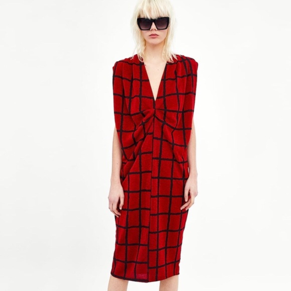 Chic Red and Black Midi Length Dress